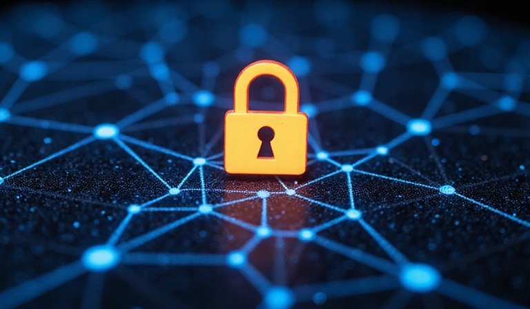 Digital lock icon over a network, symbolizing data security